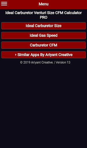 Ideal Carburetor Venturi Size CFM Calculator PRO Screenshot 1