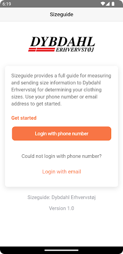 Android application Dybdahl Sizeguide screenshort