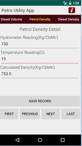 Petro Volume calculator Screen 3
