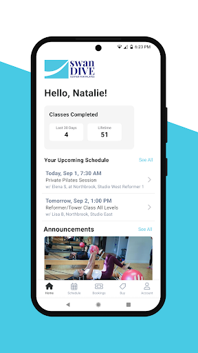 Android application Swan Dive Center for Pilates screenshort