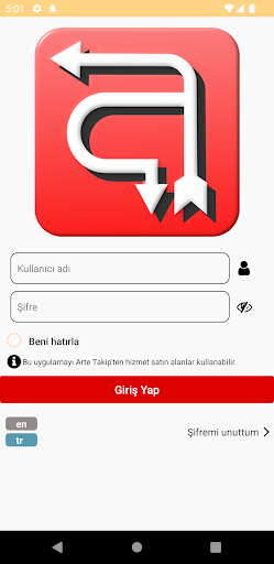 Android application Arte Araç Takip screenshort