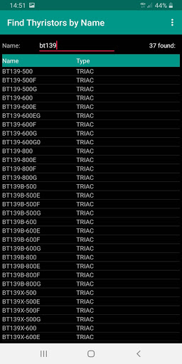 Thyristors directory Screen 3