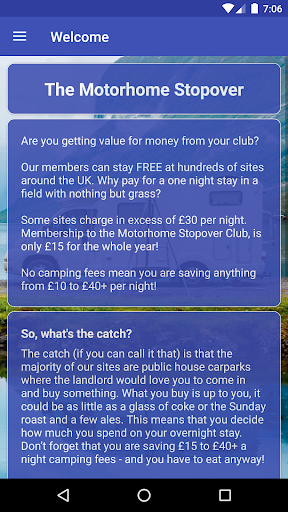 Android application Motorhome Stopover UK screenshort