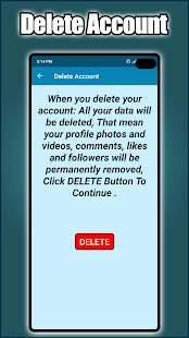 Delete Account Schermata