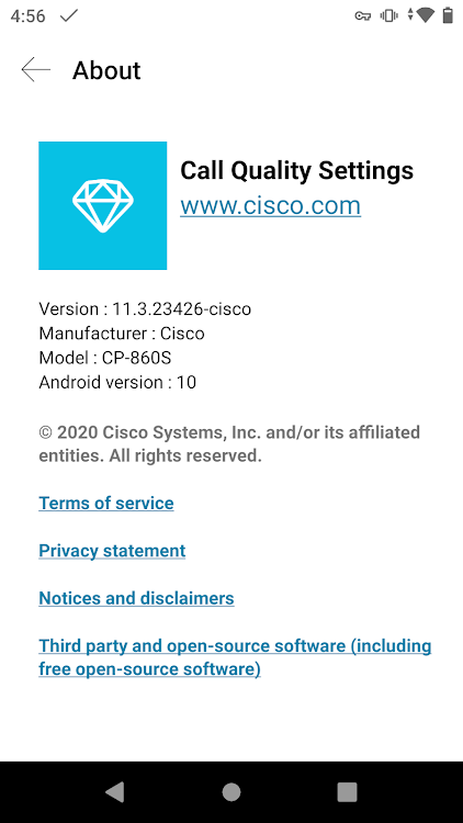 Call Quality Settings - 25.0.88583-cisco - (Android)
