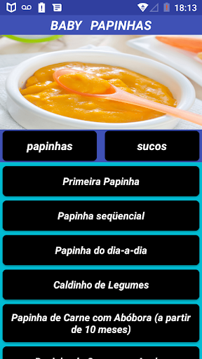 Android application baby papinhas screenshort