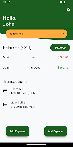 Android application Split Group Bills screenshort