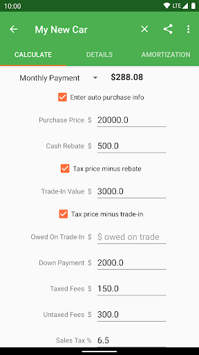 Auto Loan Calculator Screen 2