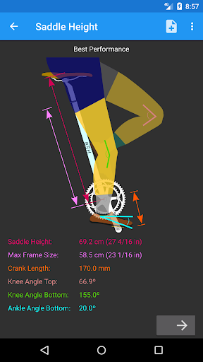 Android application Bicycle Saddle Height screenshort