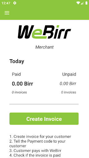 WeBirr Merchant Screen 2