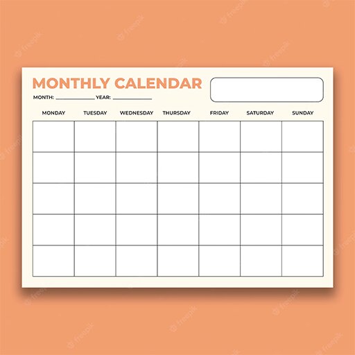 Blank Monthly calendar Screen 3