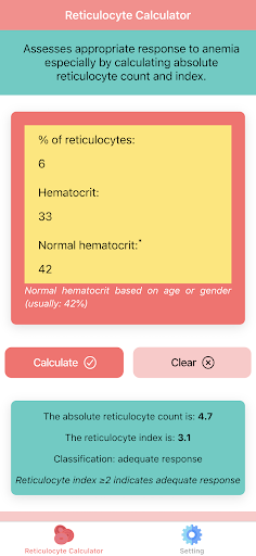Android application Absolute Reticulocyte Count screenshort