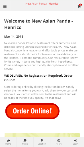 Android application New Asian Panda Henrico Order screenshort