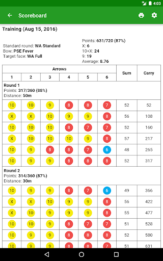 Screenshot of MyTargets Archery