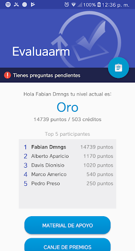 Android application Evaluaarm screenshort