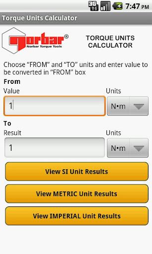 Norbar Torque Calculator Screen 2