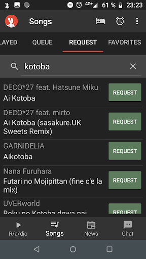 R/a/dio v2 Screen 2