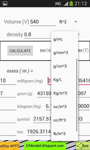 Density Calculator Screen 3