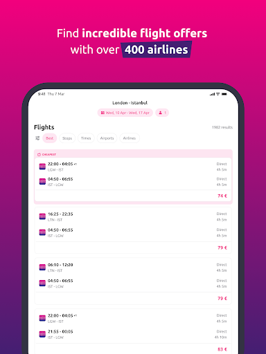 Screenshot of lastminute.com: holiday deals