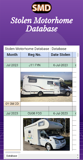 Stolen Motorhome Database Screen 2