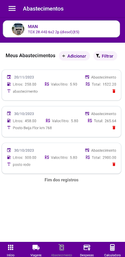 Truck: Gerenciador de Viagens Screen 3