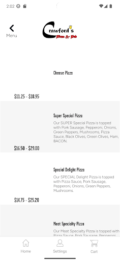 Screenshot of Crawford's Pizza & Pub