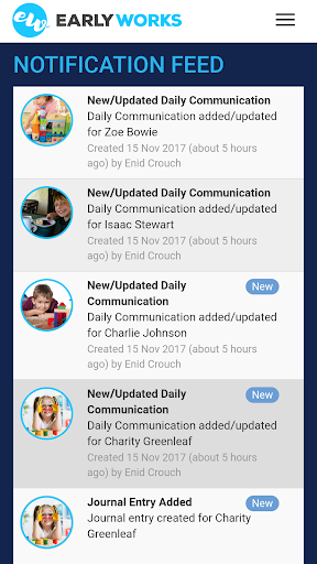 EarlyWorks Family/Educator App Screen 2
