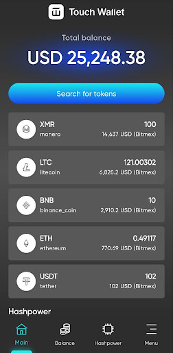 Android application Touch Wallet — Crypto Wallet screenshort
