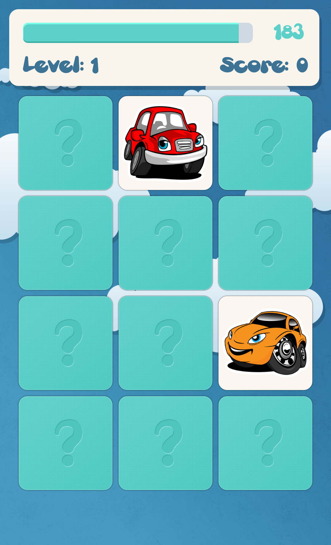 Android application Cars memory game for kids screenshort