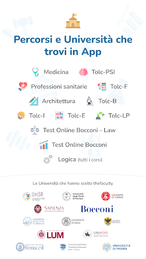 Android application thefaculty: test, tolc e sfide screenshort