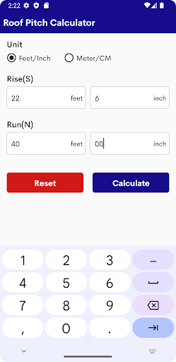 Roof Pitch Calculator Screen 2