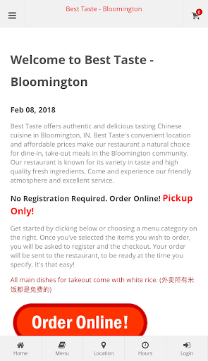 Android application Best Taste Bloomington Order screenshort
