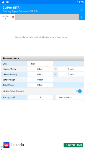Android application Cutting Paper Calculator screenshort