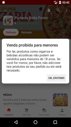 Android application Pizzaria Bella Fama screenshort