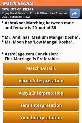 Horoscope Matching - Kundli Screen 2