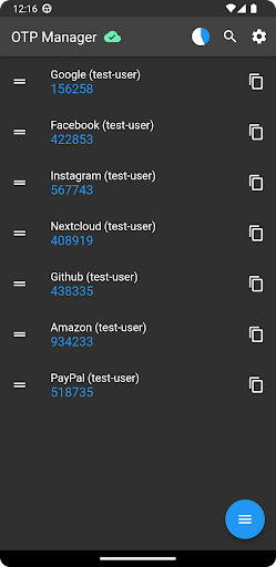 Android application Nextcloud OTP Manager screenshort