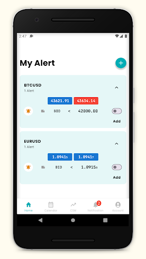 Android application Forex Price Alert screenshort