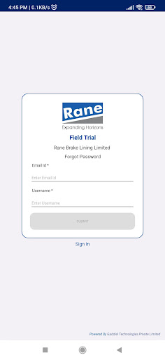 Android application Rane Brake Lining -Field Trail screenshort
