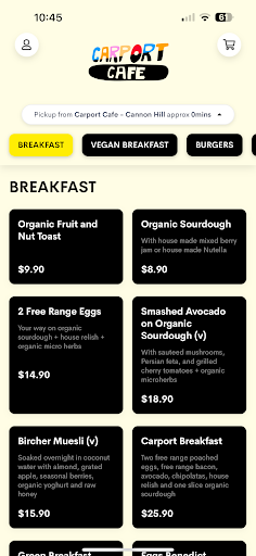 Android application Carport Cafe screenshort