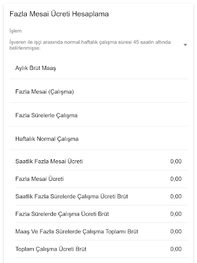 Fazla Mesai Ücreti Hesaplama Screen 3