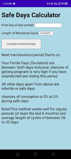 Safe Days Calculator II Screen 3