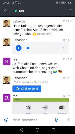 Android application fairchat screenshort