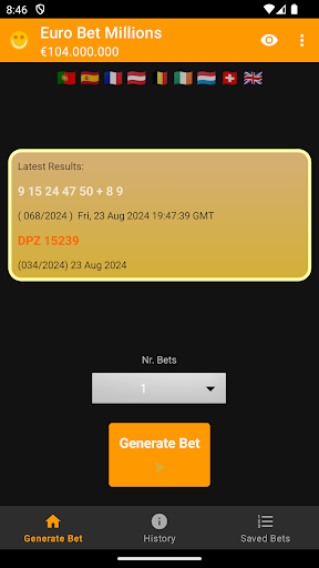 Android application Euro Bet Millions screenshort