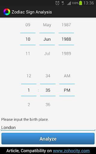 Android application Zodiac Sign Analysis screenshort