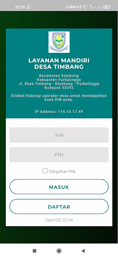 Android application Layanan Mandiri Desa Timbang screenshort