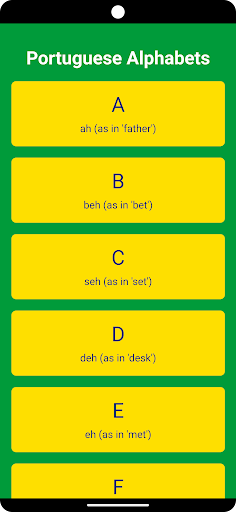 Android application Portuguese Alphabets screenshort
