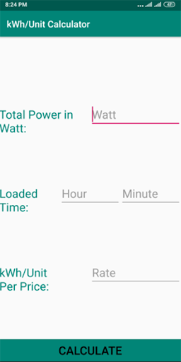 Android application kWh/Unit Calculator screenshort