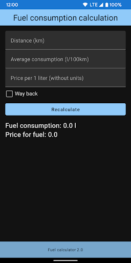Android application Fuel calculator screenshort