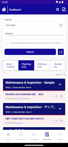 Komatsu Aftersales Support App Screen 3