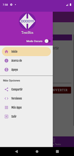 Android application TextBin: Convierte Texto a Bin screenshort